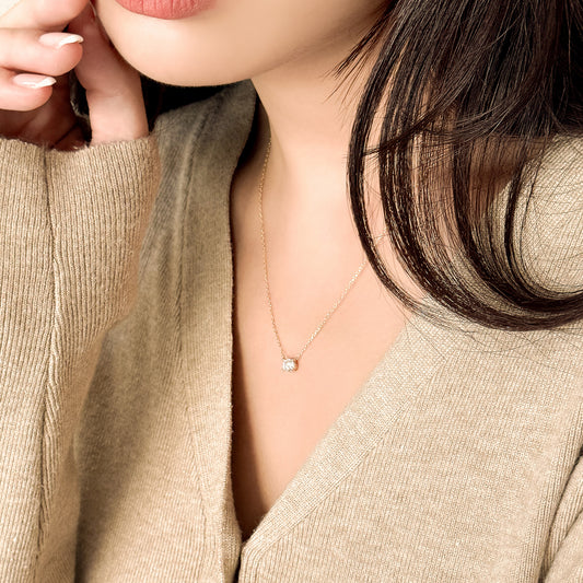 Four Prong Lab Grown Diamond Solitaire Necklace, Basket Setting