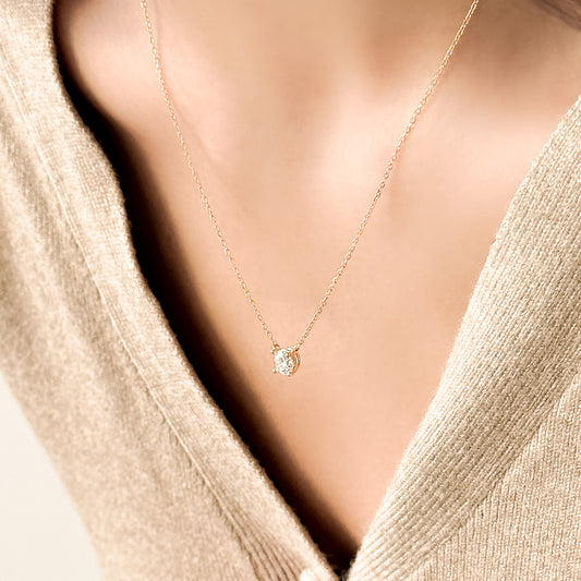 Four Prong Lab Grown Diamond Solitaire Necklace, Basket Setting