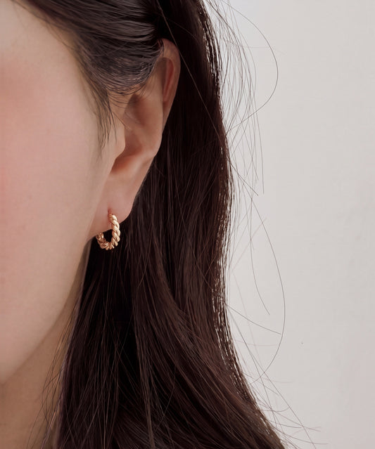 Brioche Hoop Earrings worn, profile with hair falling