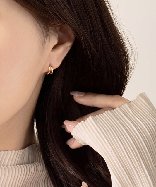 Yellow Gold | Double Loop Hoop Earrings, worn