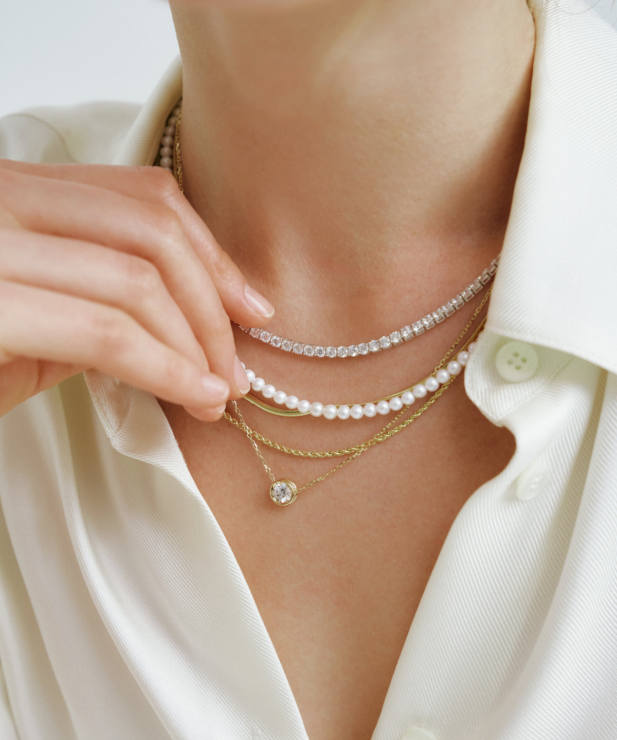 White Gold | Lab Grown Diamond Tennis Necklace, 3mm, worn 5