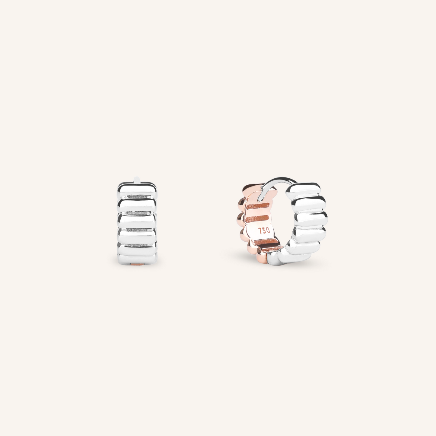 Reversible Two Tone Ribbed Huggie Hoop Earrings