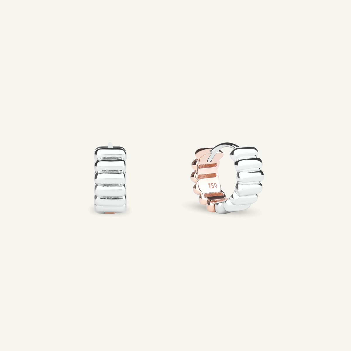Reversible Two Tone Ribbed Huggie Hoop Earrings