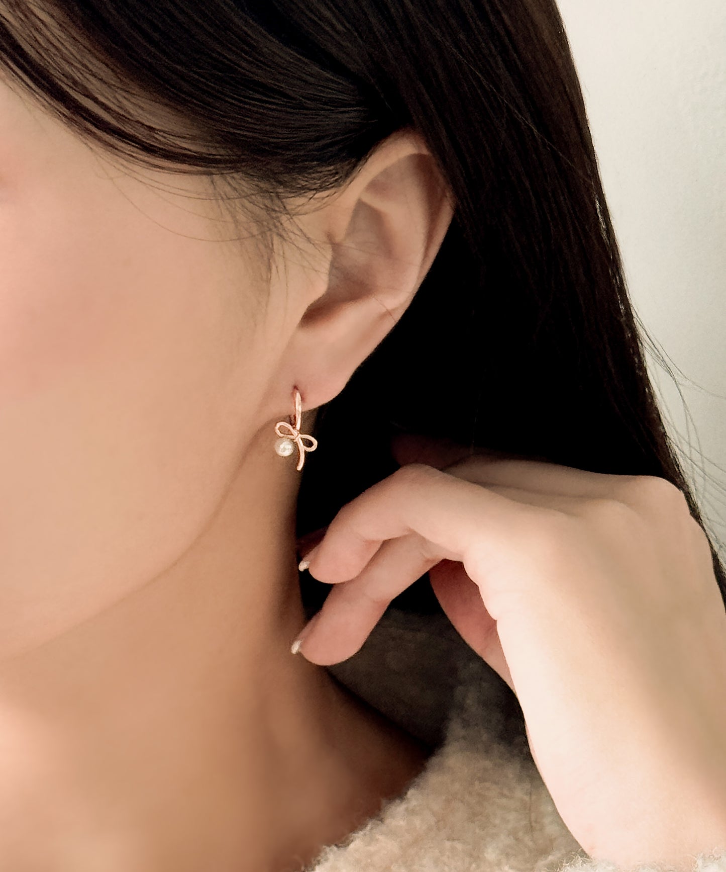 Ribbon Pearl Drop Earrings
