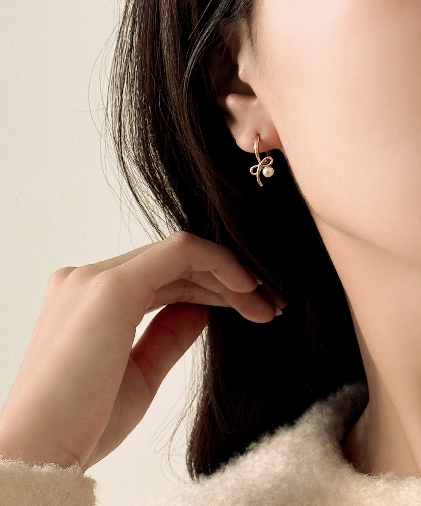Ribbon Pearl Drop Earrings