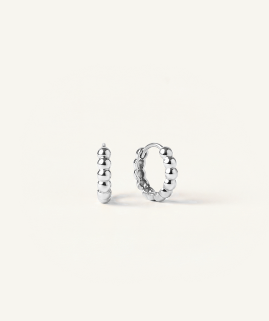 White Gold | Beaded Huggie Hoop Earrings