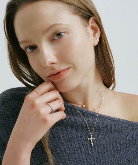 Yellow Gold | Bezel Cross Necklace, worn 2