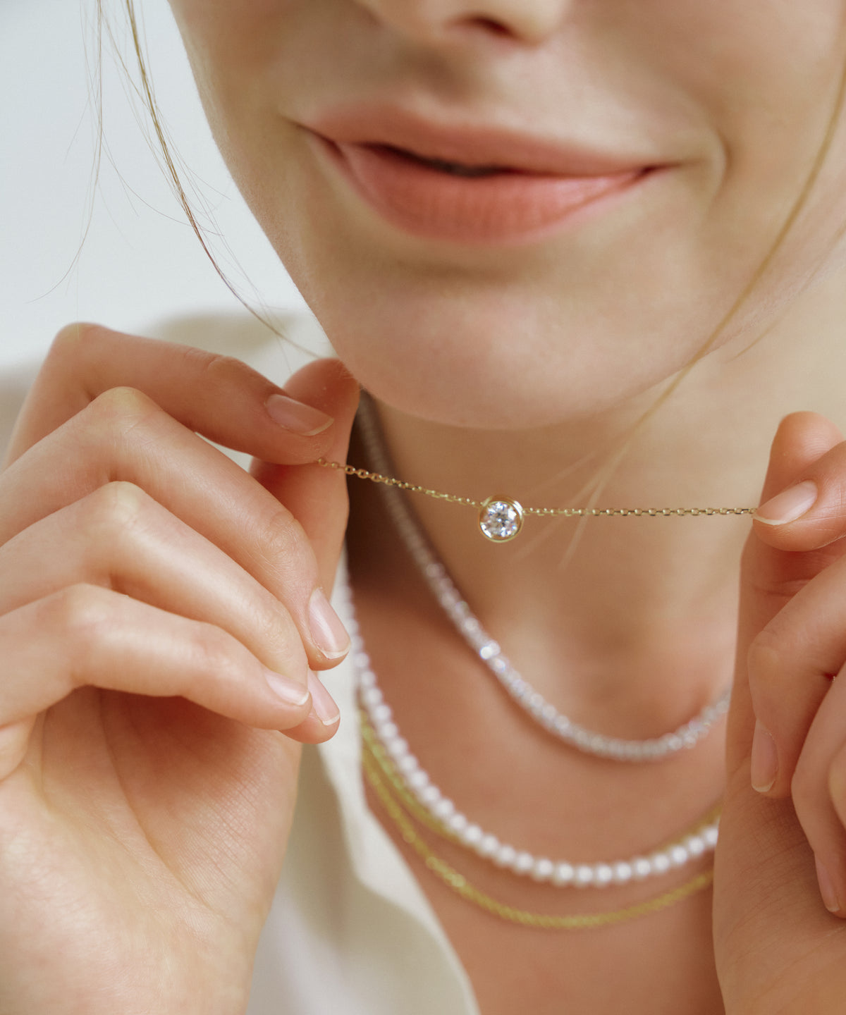 Yellow Gold | 0.5ct Lab Grown Diamond Bezel Pavé Necklace, worn 3