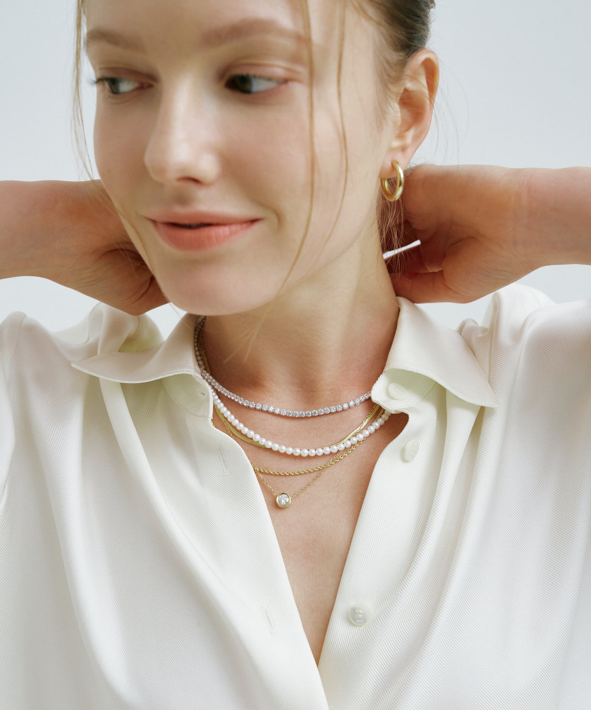 Yellow Gold | 0.5ct Lab Grown Diamond Bezel Pavé Necklace, worn 2