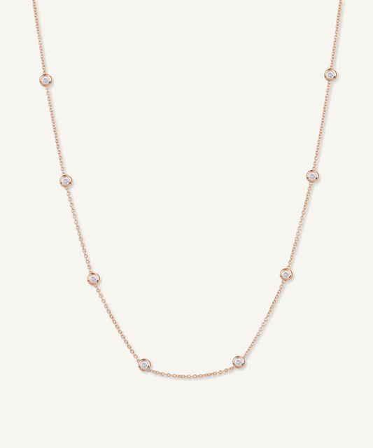 Rose Gold | Lab Grown Diamond Bezel Station Necklace, 8 Stones