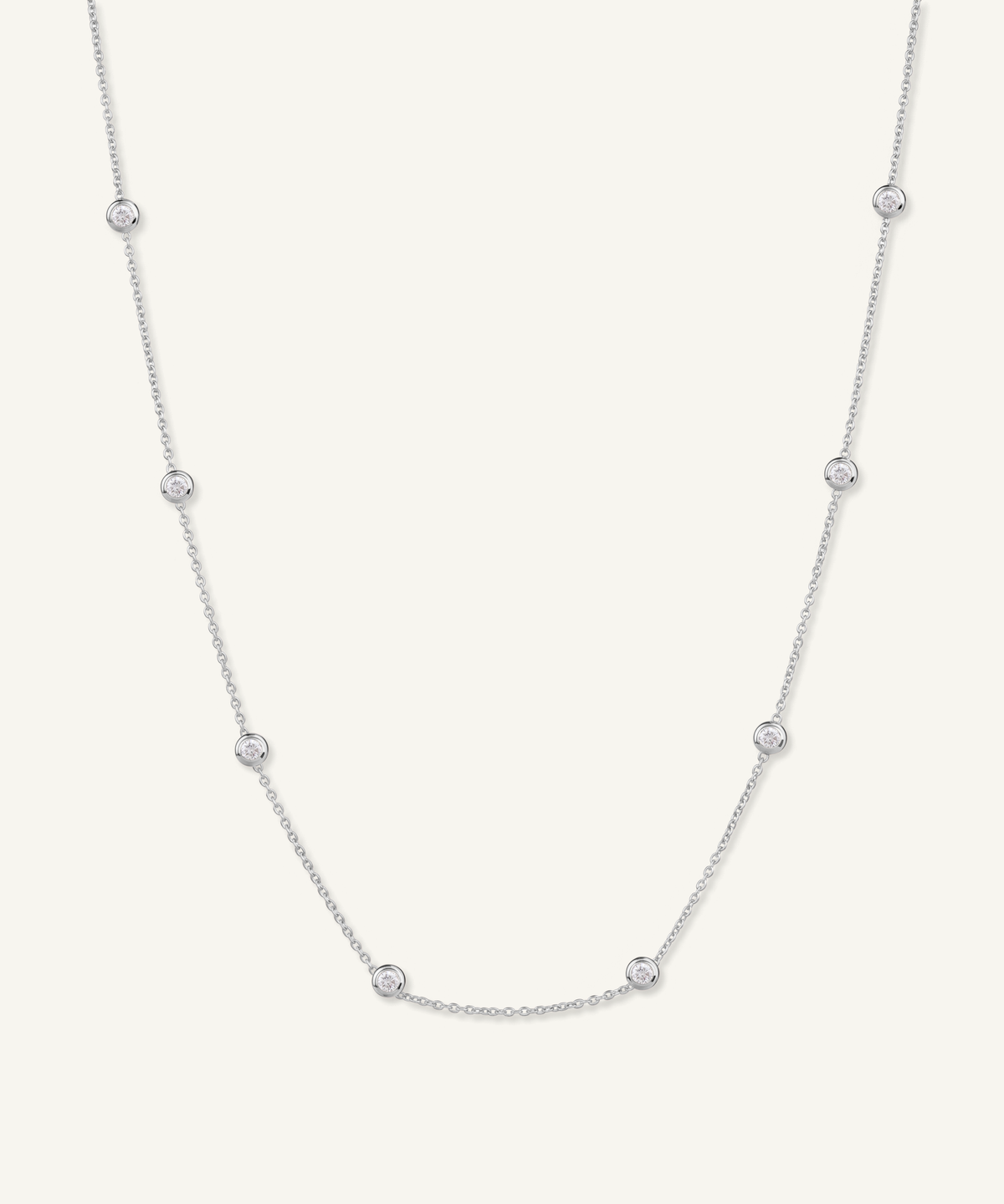 White Gold | Lab Grown Diamond Bezel Station Necklace, 8 Stones