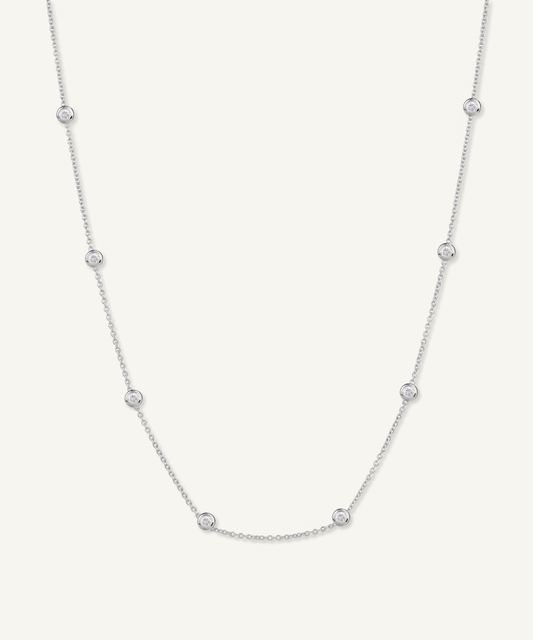 White Gold | Lab Grown Diamond Bezel Station Necklace, 8 Stones
