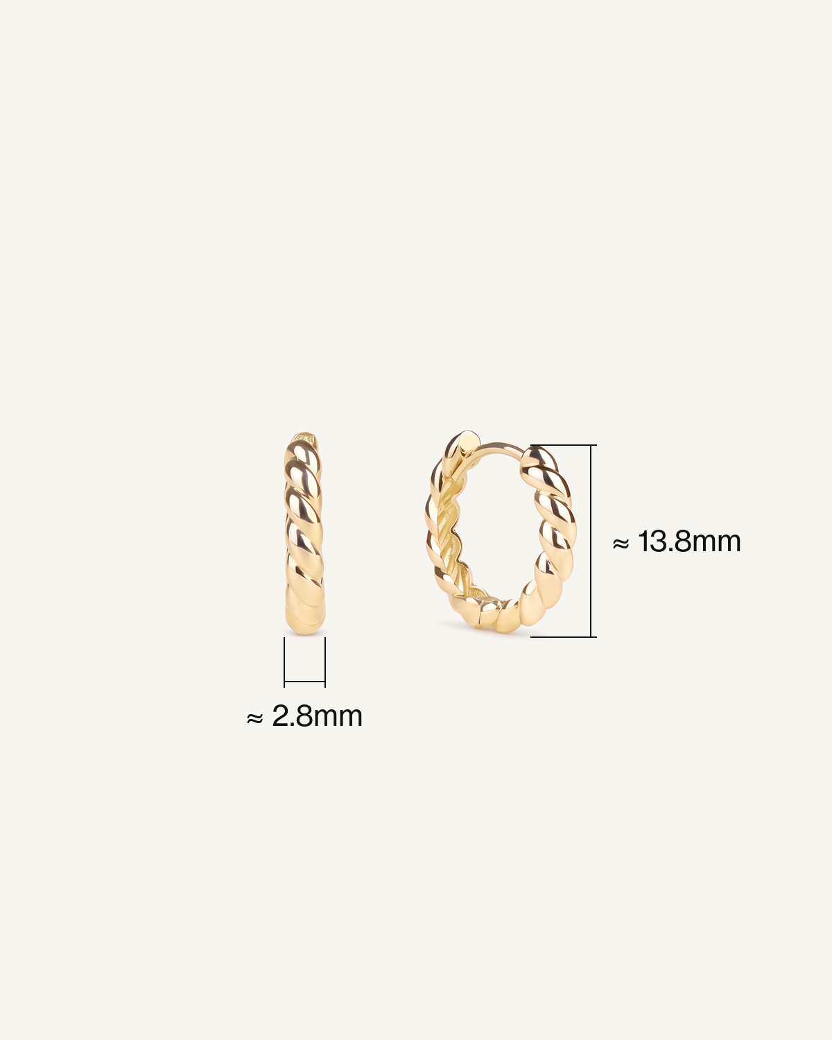 Brioche Hoop Earrings dimensions: 2.8mm wide, 13.8mm tall