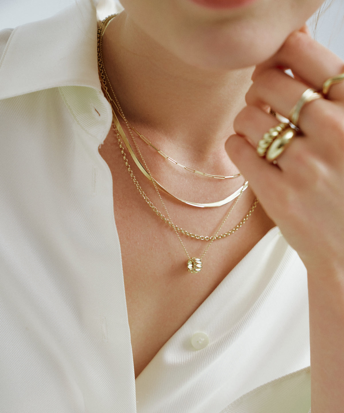 Yellow Gold | Canelé Necklace, worn, close-up at the neck