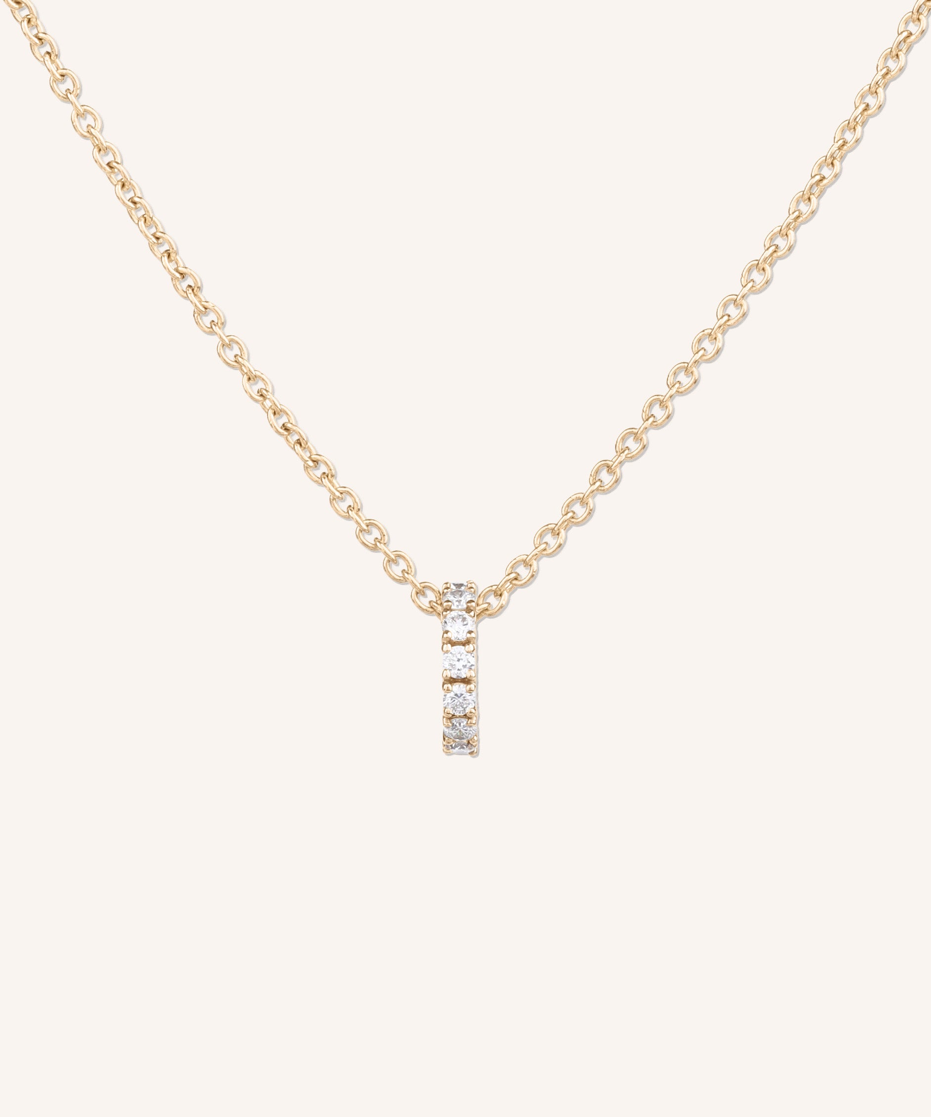 Eternity Diamond Necklace in yellow gold, a row of hand-set lab grown diamonds on a 1.5mm cable chain
