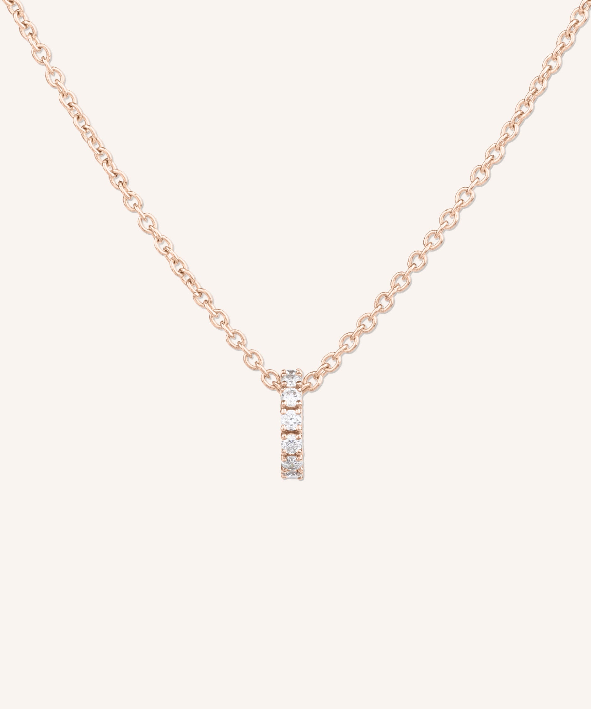 Eternity Diamond Necklace in rose gold, a row of hand-set lab grown diamonds on a 1.5mm cable chain