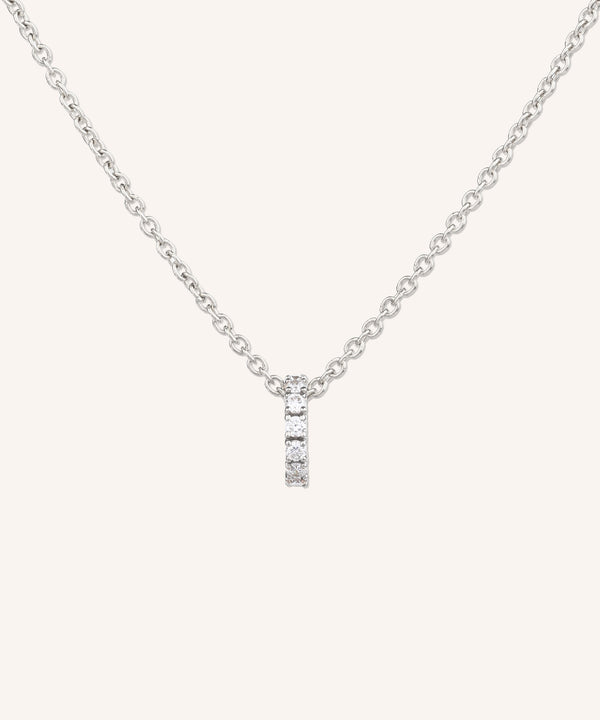 Eternity Diamond Necklace in white gold, a row of hand-set lab grown diamonds on a 1.5mm cable chain