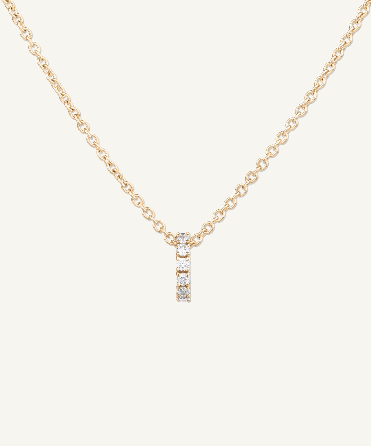 Yellow | shot 1 | Eternity Diamond Necklace in yellow gold, a row of hand-set lab grown diamonds on a 1.5mm cable chain