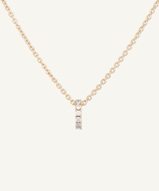 Yellow | shot 1 | Eternity Diamond Necklace in yellow gold, a row of hand-set lab grown diamonds on a 1.5mm cable chain