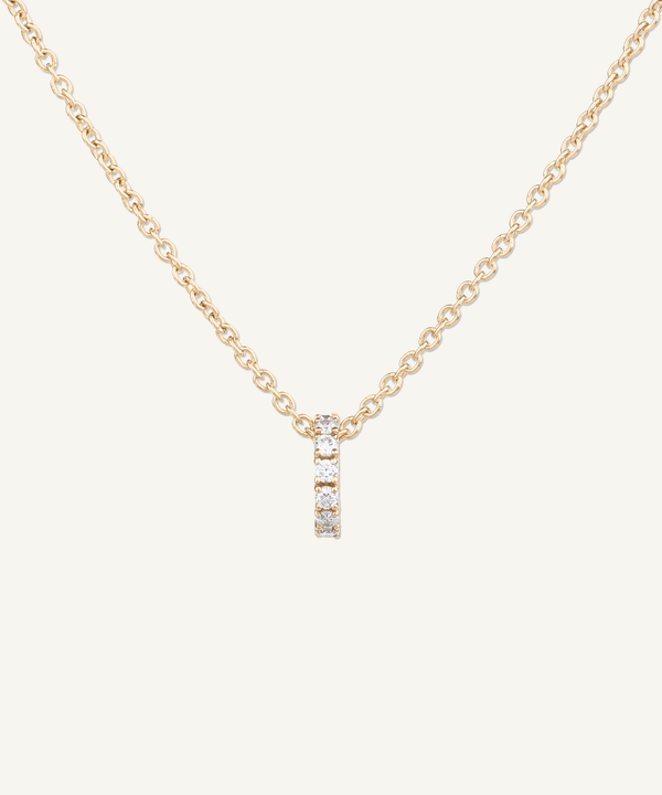 Yellow | shot 1 | Eternity Diamond Necklace in yellow gold, a row of hand-set lab grown diamonds on a 1.5mm cable chain