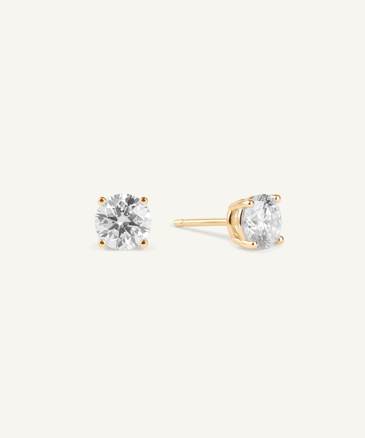 Yellow Gold | Four Prong Lab Grown Diamond Stud Earrings