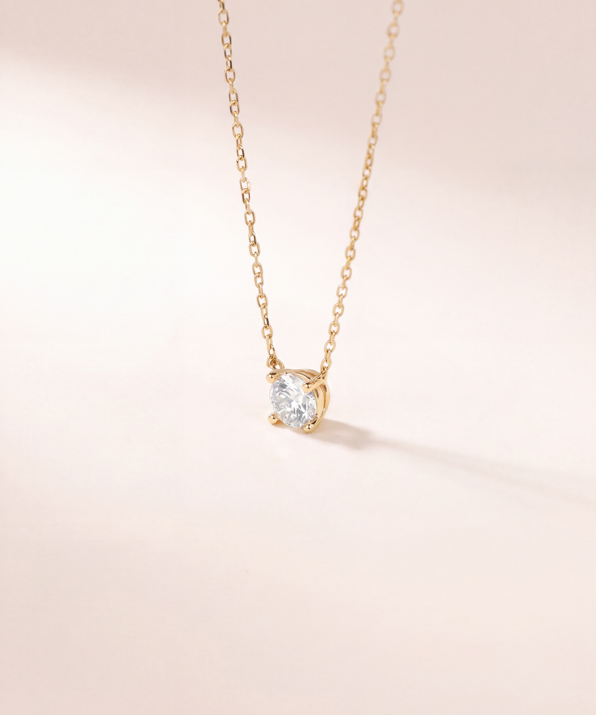 Yellow Gold | Four Prong Lab Grown Diamond Solitaire Necklace, Basket Setting