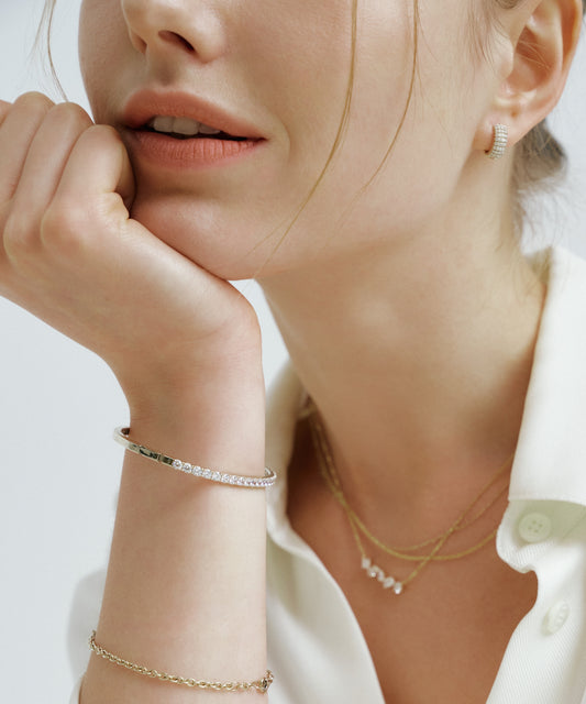 Yellow Gold | Lab Grown Diamond Half Tennis Bangle, worn 2