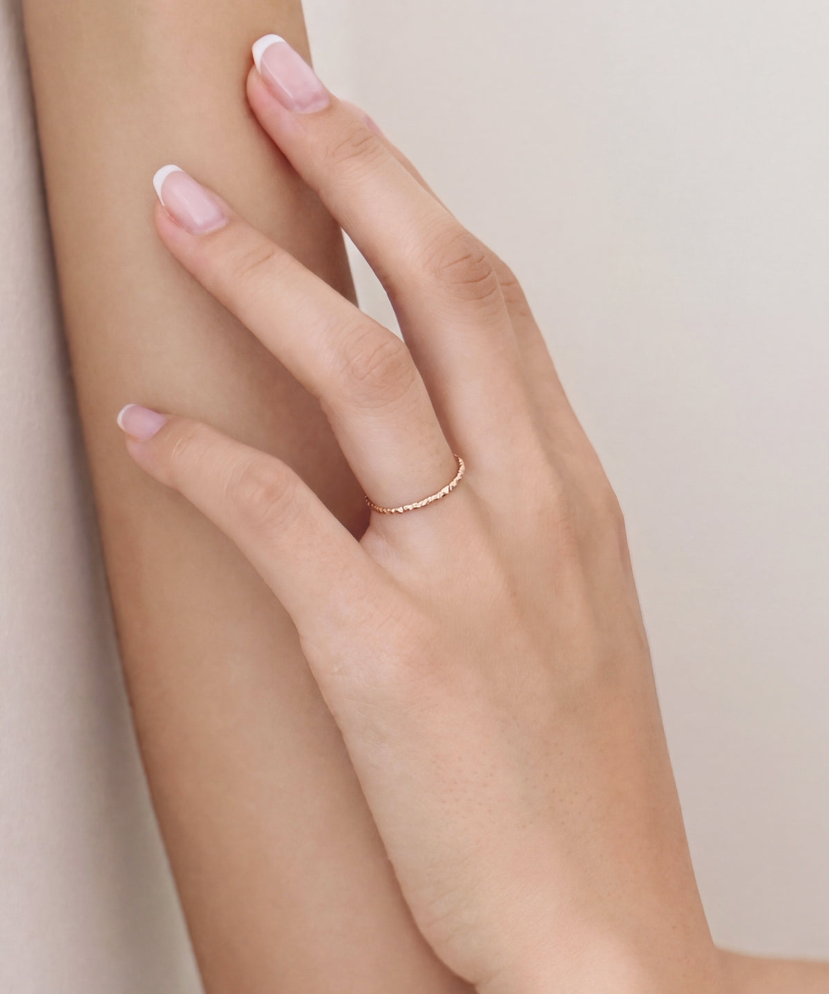 Rose Gold | Hammered Slim Band Ring, worn