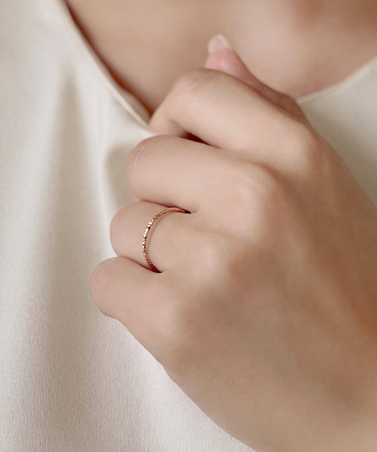 Rose Gold | Hammered Slim Band Ring, worn 2