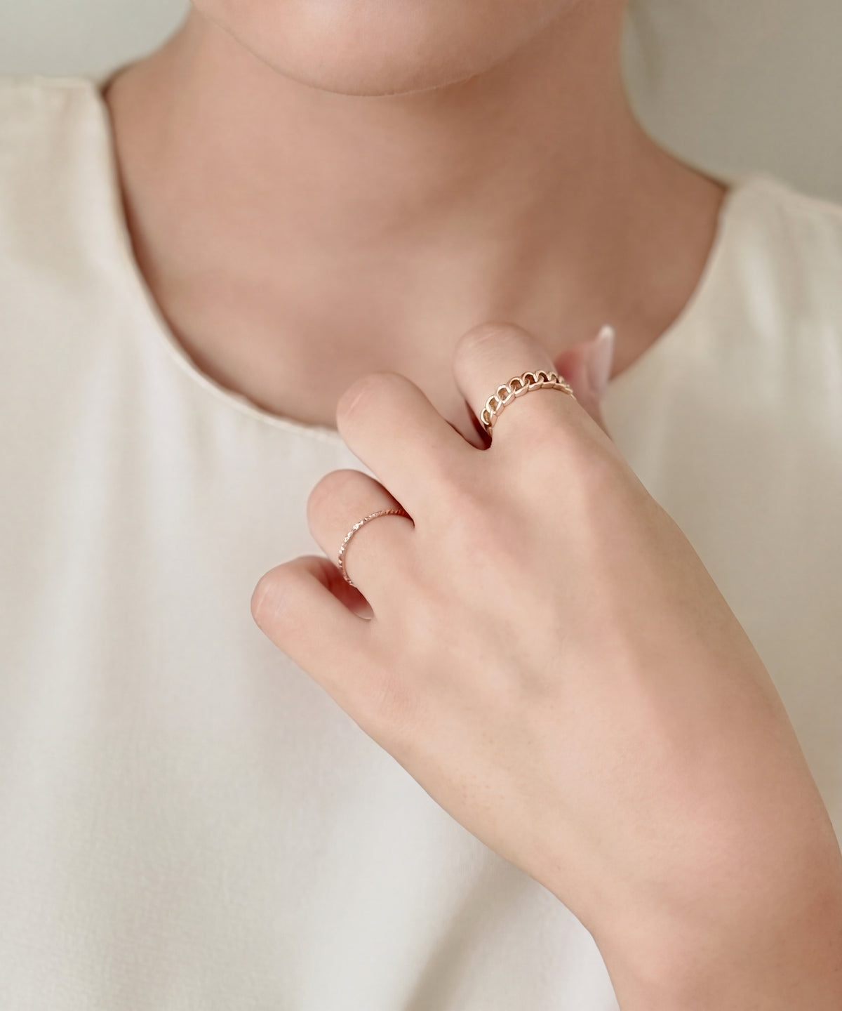 Rose Gold | Hammered Slim Band Ring, worn 3