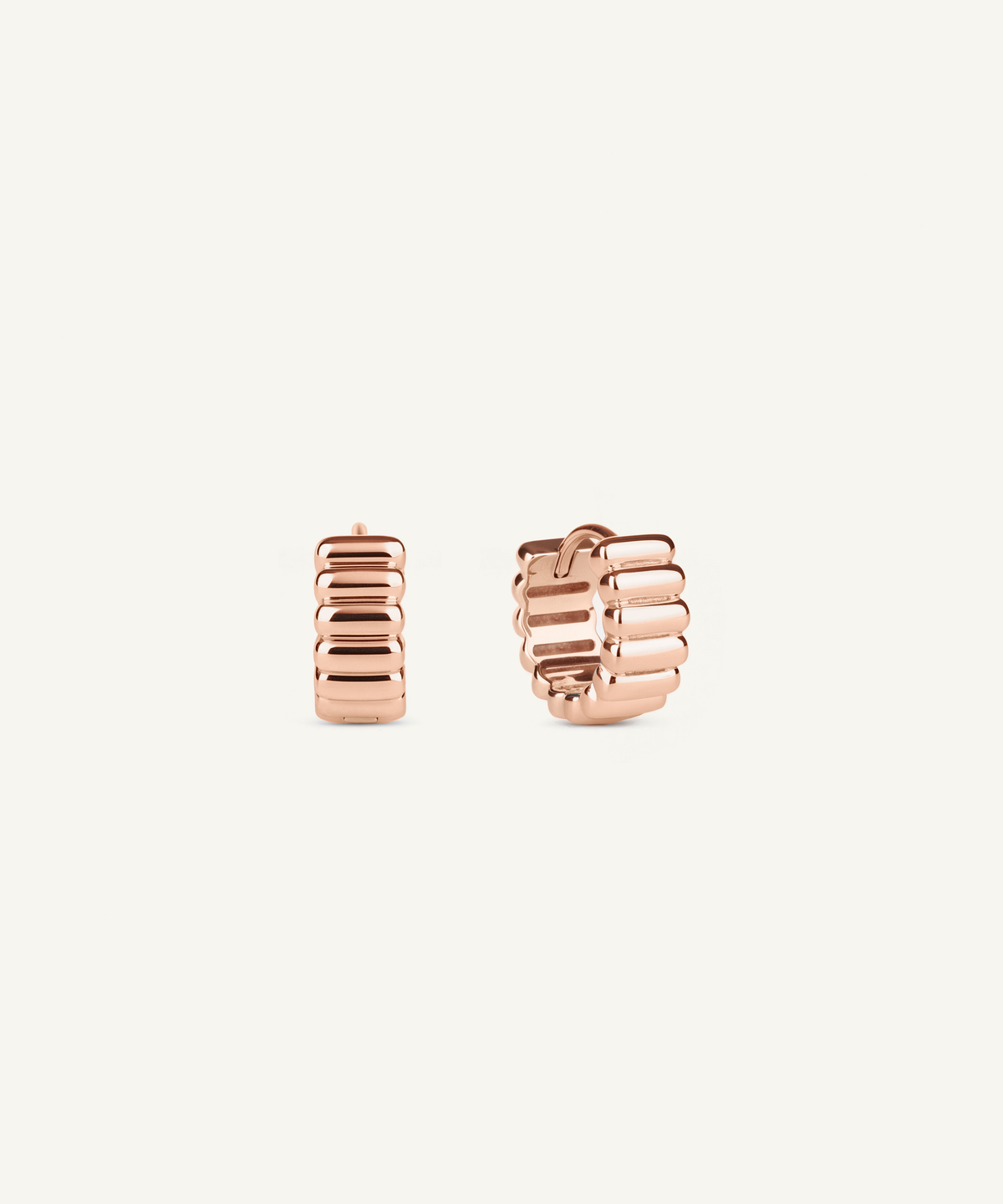 Rose Gold & Rose Gold | Reversible Two Tone Ribbed Huggie Hoop Earrings