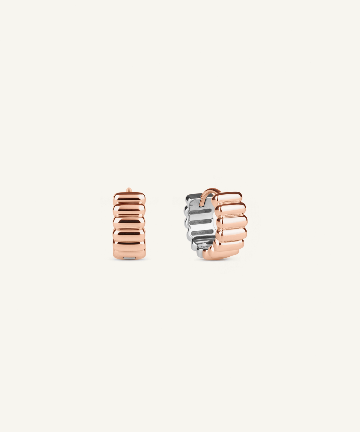 Rose Gold & White Gold | Reversible Two Tone Ribbed Huggie Hoop Earrings