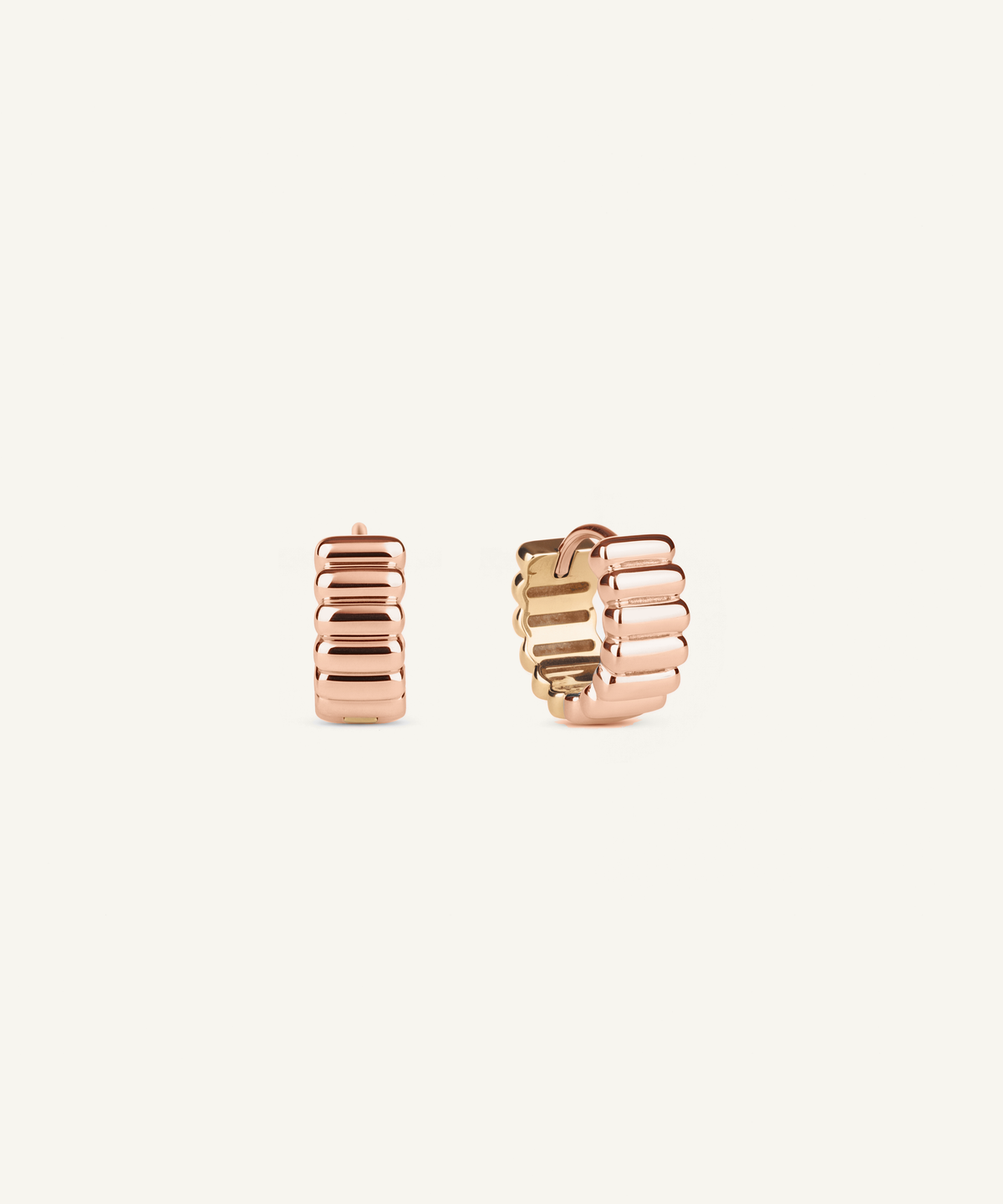 Rose Gold & Yellow Gold | Reversible Two Tone Ribbed Huggie Hoop Earrings