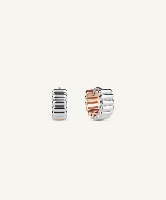 White Gold & Rose Gold | Reversible Two Tone Ribbed Huggie Hoop Earrings