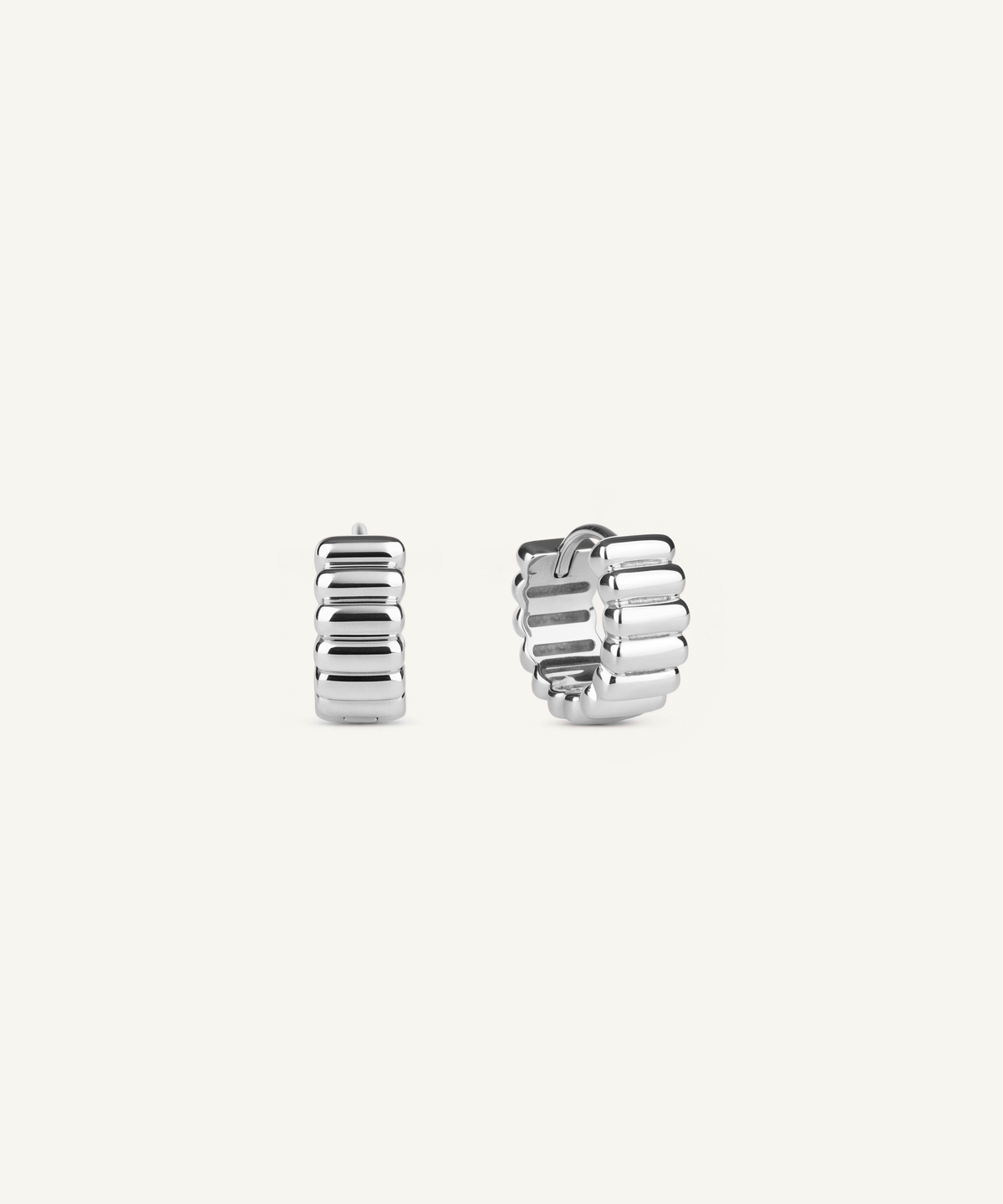 White Gold & White Gold | Reversible Two Tone Ribbed Huggie Hoop Earrings