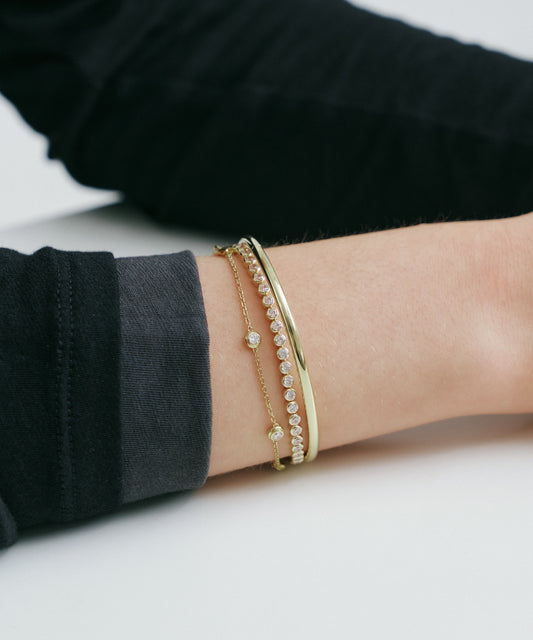 Yellow Gold | Lab Grown Diamond Bezel Tennis Bracelet, worn