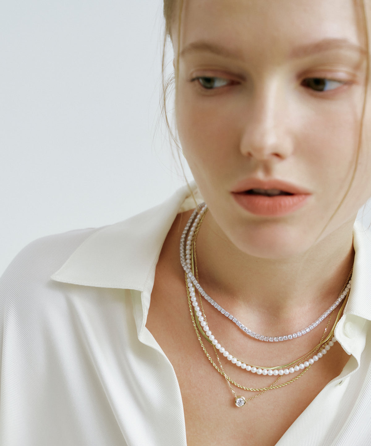 White Gold | Lab Grown Diamond Tennis Necklace, 3mm, worn