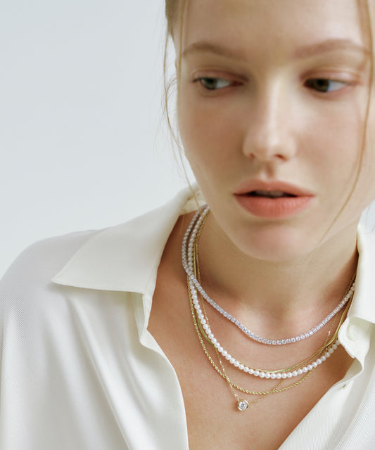 White Gold | Lab Grown Diamond Tennis Necklace, 3mm, worn