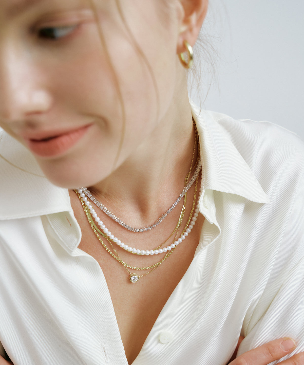 White Gold | Lab Grown Diamond Tennis Necklace, 3mm, worn 2