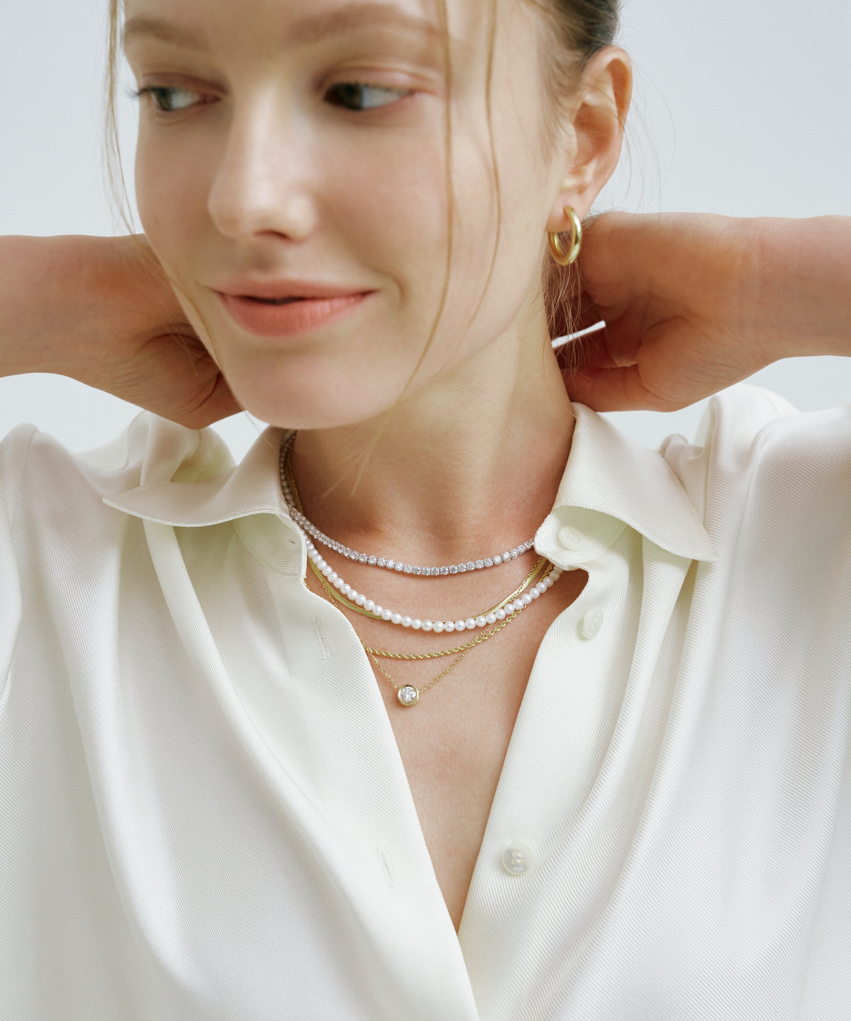 White Gold | Lab Grown Diamond Tennis Necklace, 3mm, worn 3