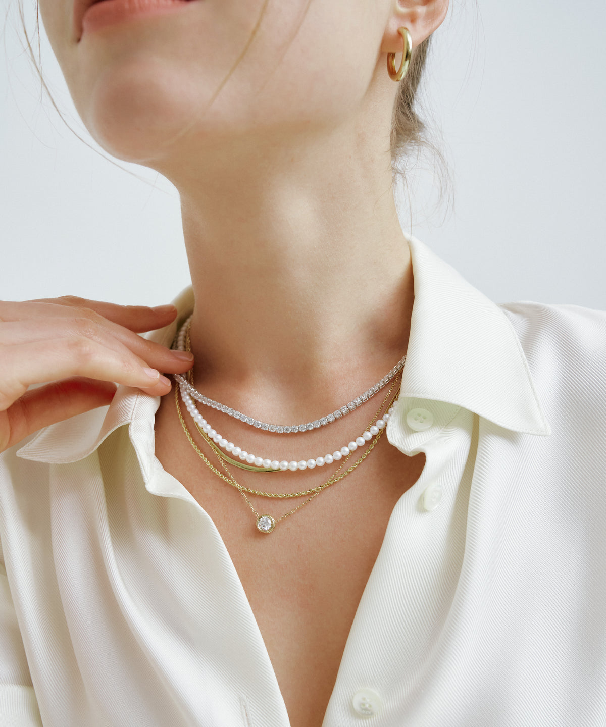 White Gold | Lab Grown Diamond Tennis Necklace, 3mm, worn 4