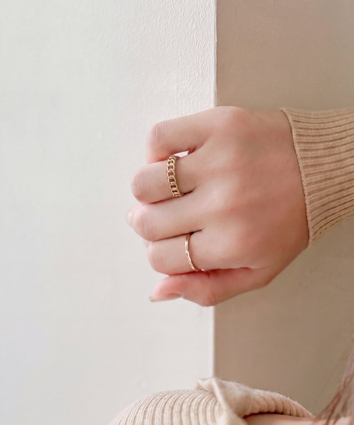 Rose Gold | Milgrain Chain Link Band Ring, worn 5