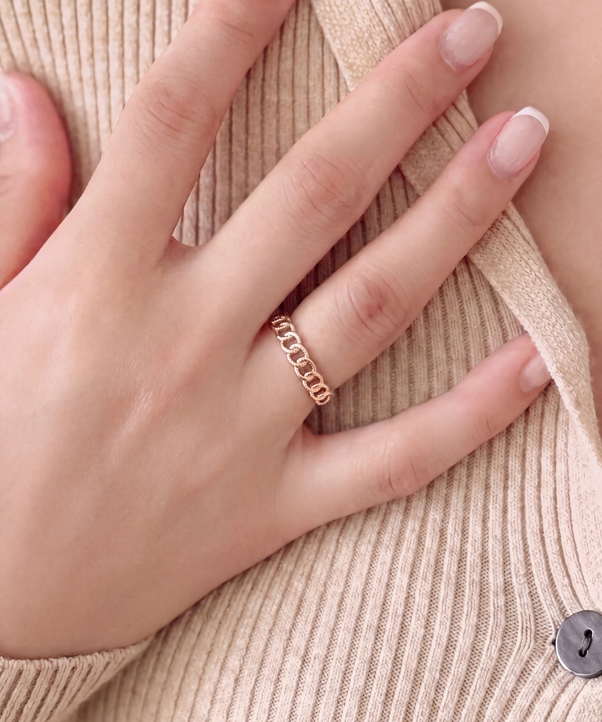 Rose Gold | Milgrain Chain Link Band Ring, worn 2