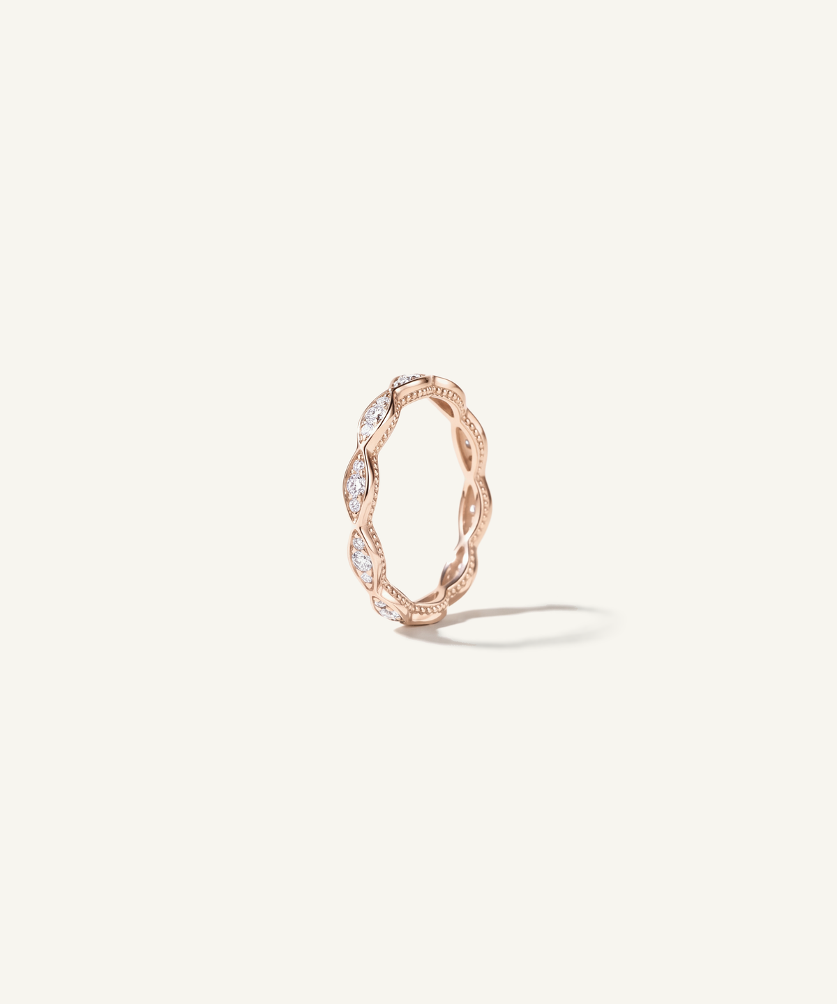 Rose Gold | standing | Milgrain marquise eternity band standing upright