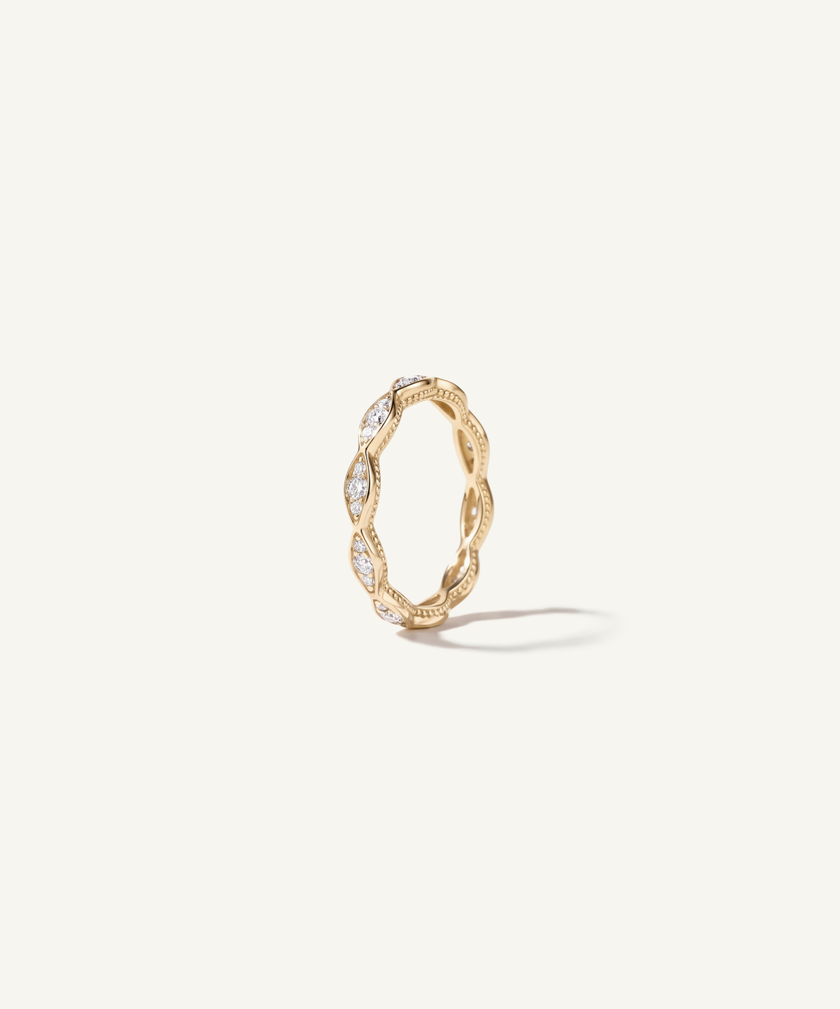 Yellow Gold | standing | Milgrain marquise eternity band standing upright