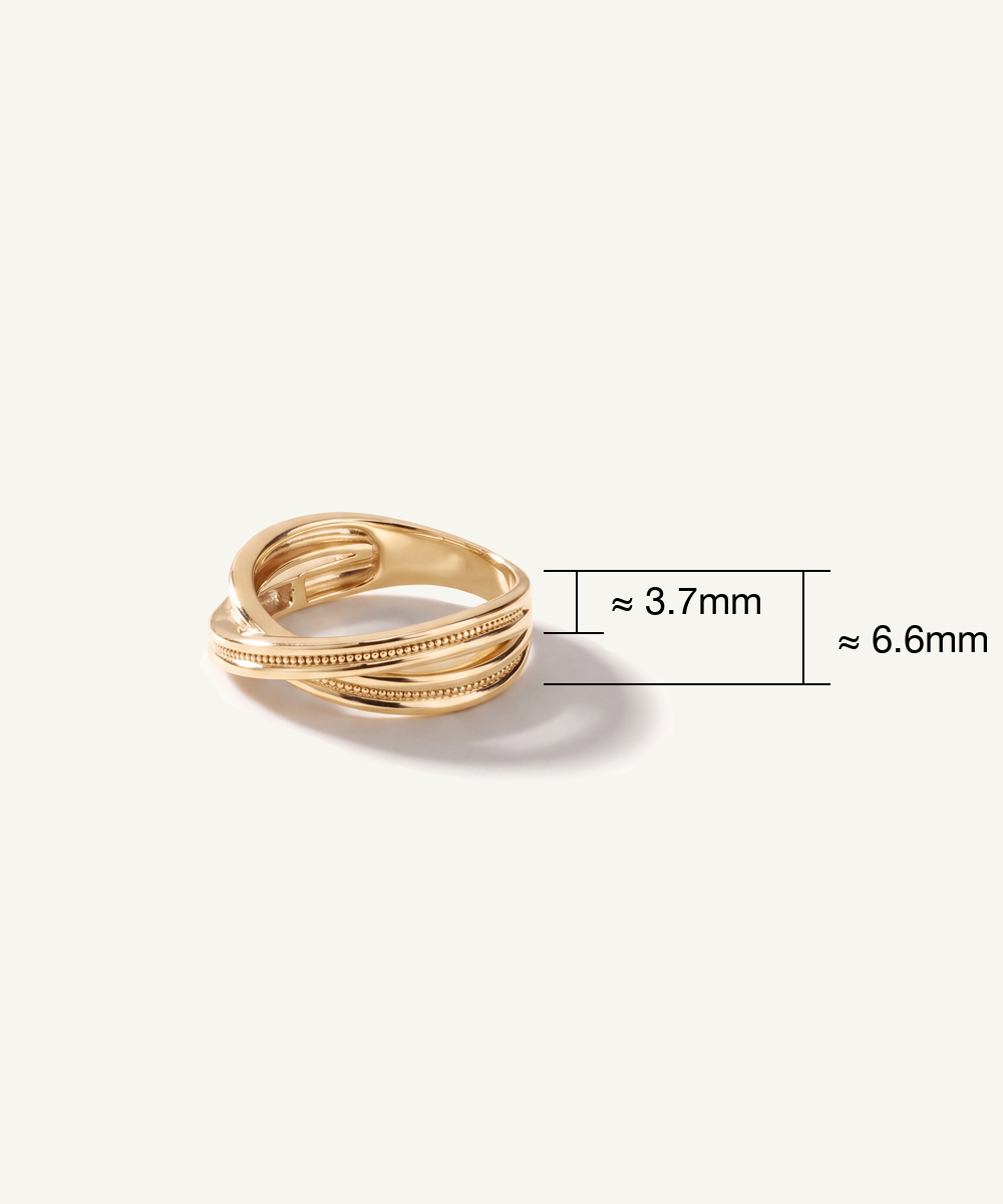Milgrain Crossover Ring dimensions: 3.7mm band, 6.6mm at the crossover
