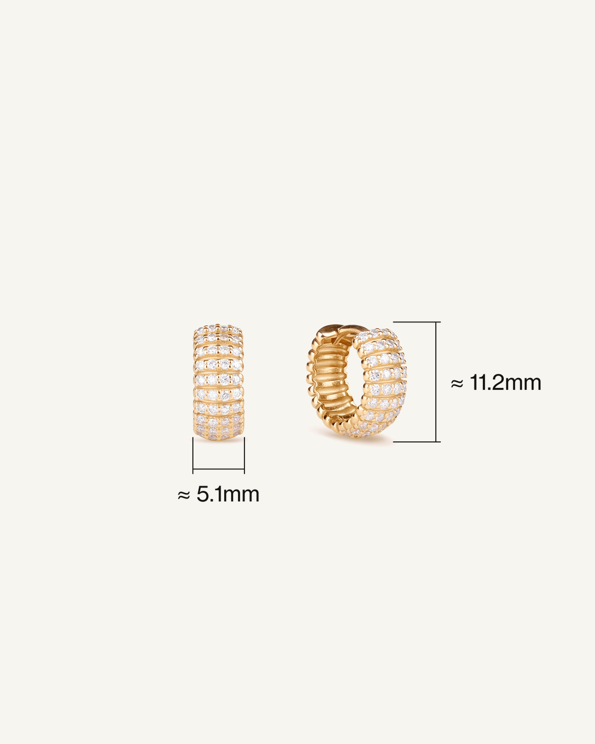 Pavé Lab Grown Diamond Ribbed Huggie Hoop Earrings dimensions: 5.1mm wide, 11.2mm tall