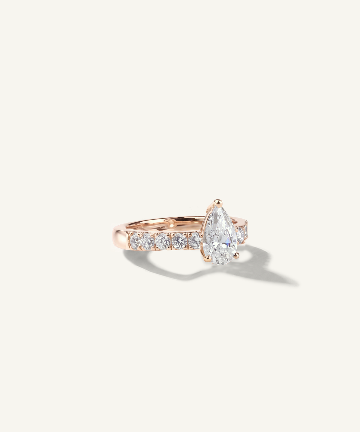 Rose Gold | Pear Cut Lab Grown Diamond Pavé Engagement Ring, side view, 1ct