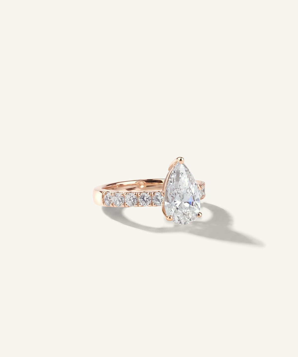 Rose Gold | Pear Cut Lab Grown Diamond Pavé Engagement Ring, side view, 2ct