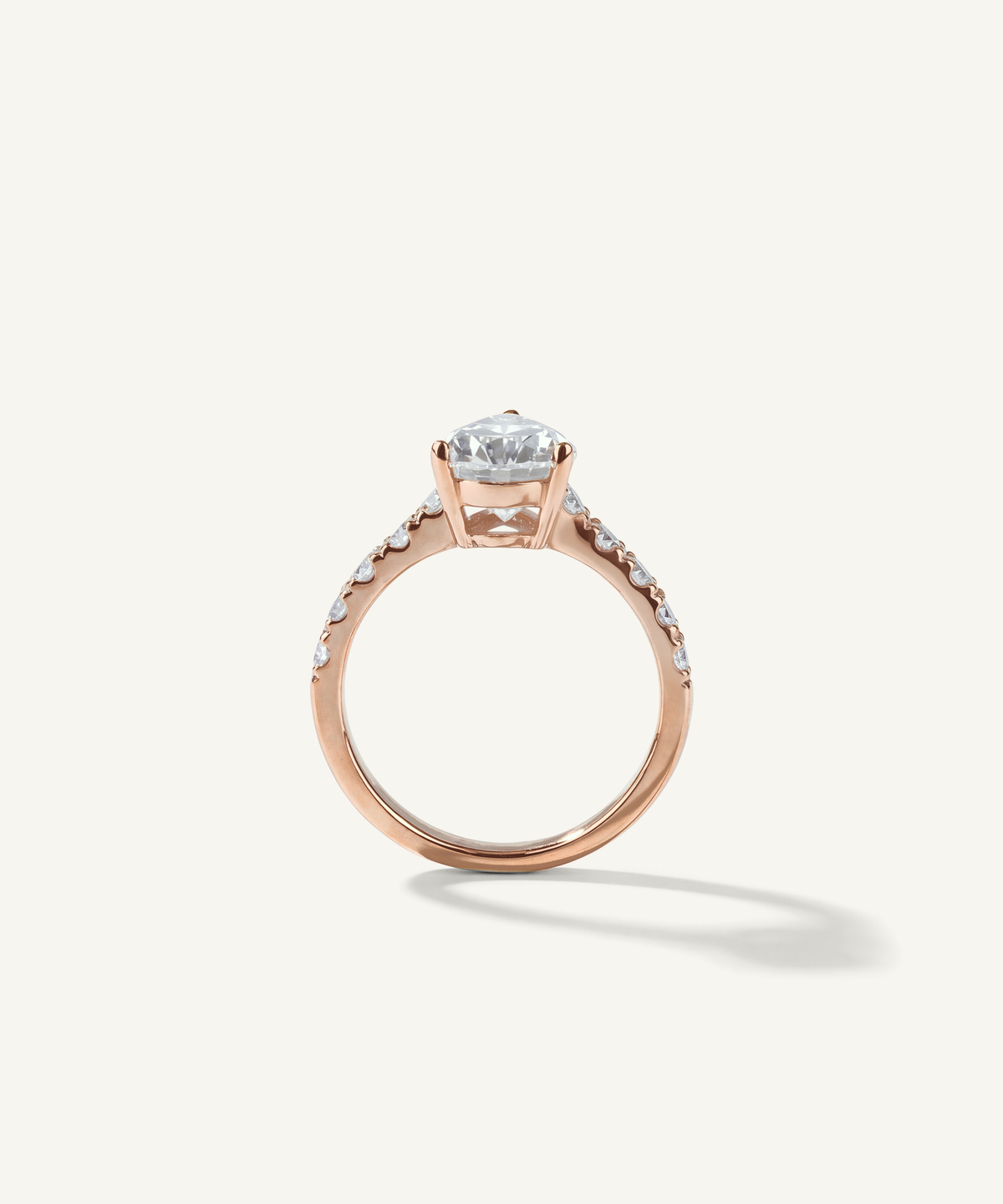 Rose Gold | Pear Cut Lab Grown Diamond Pavé Engagement Ring, end view